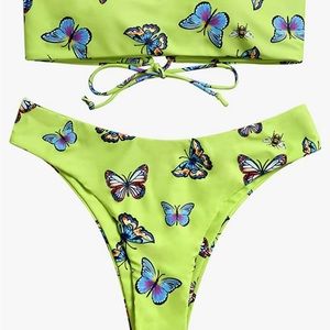 - NWT neon green butterfly bikini size large